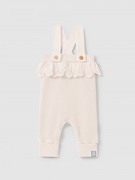 Waffle weave dungarees with ruffled detail