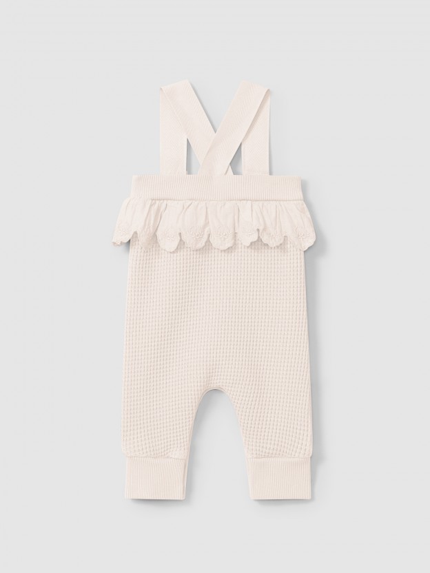 Waffle weave dungarees with ruffled detail