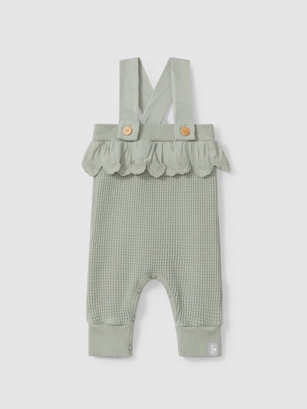 Waffle weave dungarees with ruffled detail