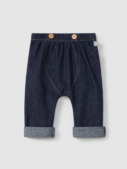 Organic cotton denim pull-up pants