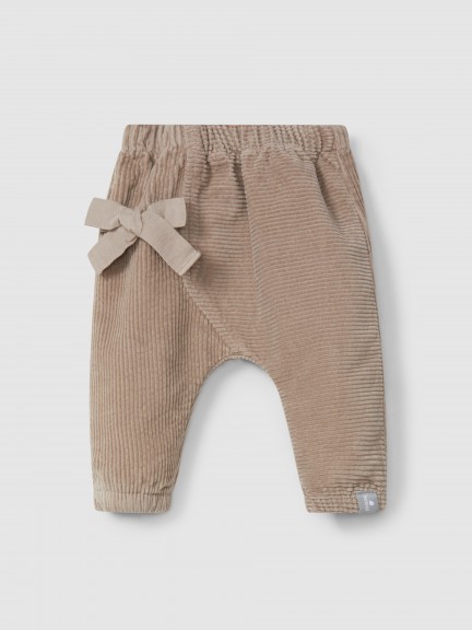 Organic cotton velvet pull-up pants with bow