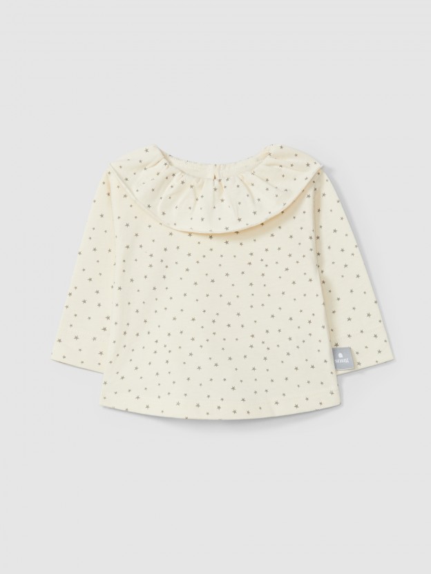 Longsleeve with ruffled collar     star print