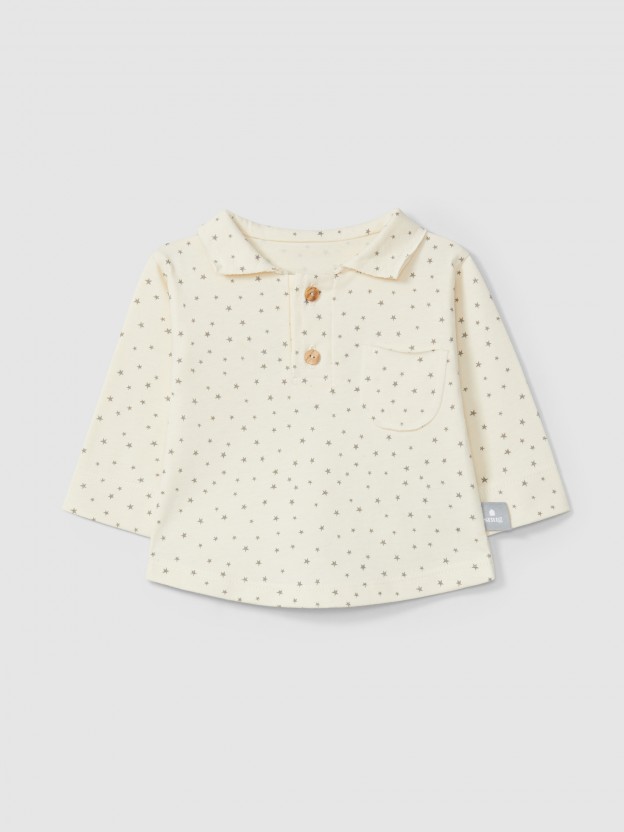 Longsleeve with pointy collar     star print