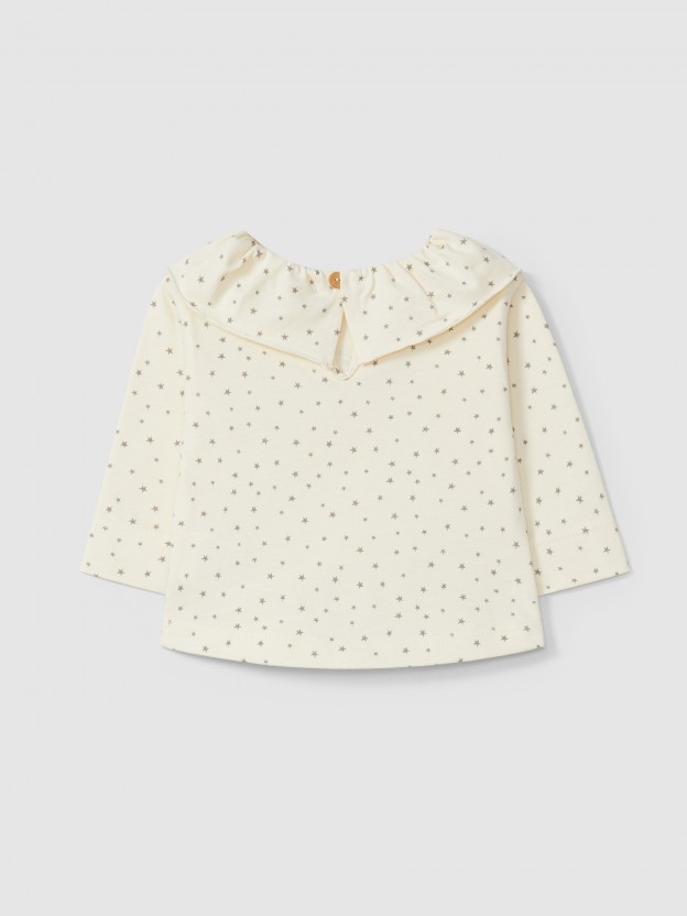 Longsleeve with ruffled collar     star print