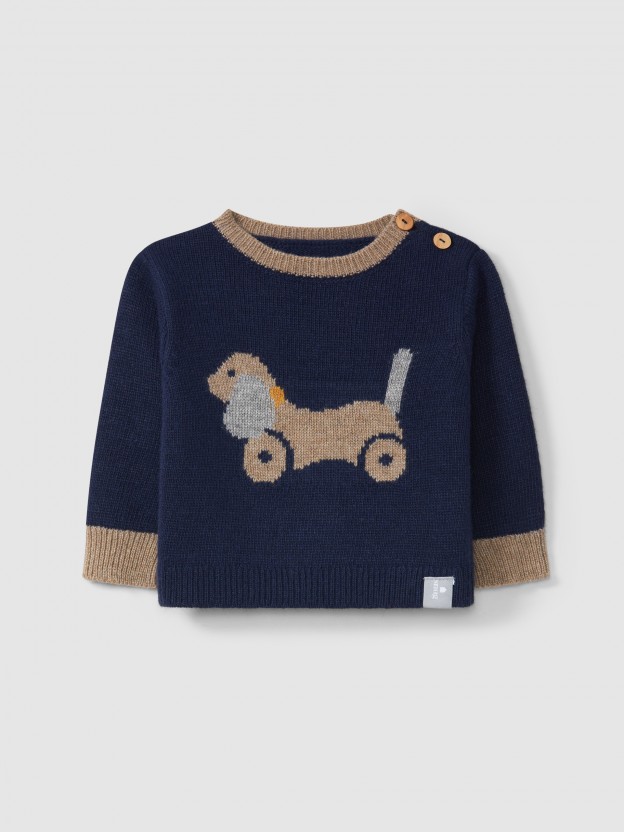 Pull tricot jacquard chien