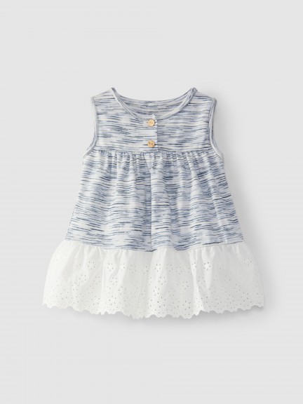 Dress in jersey with English embroidery ruffle