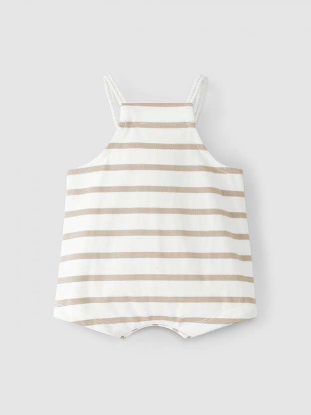 Striped dungaree shorts with pocket