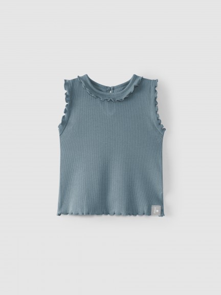 Ribbed jersey singlet with ruffle