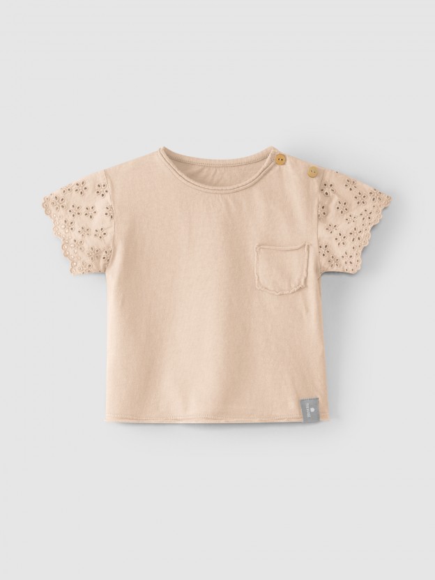 T-shirt manches broderie anglaise