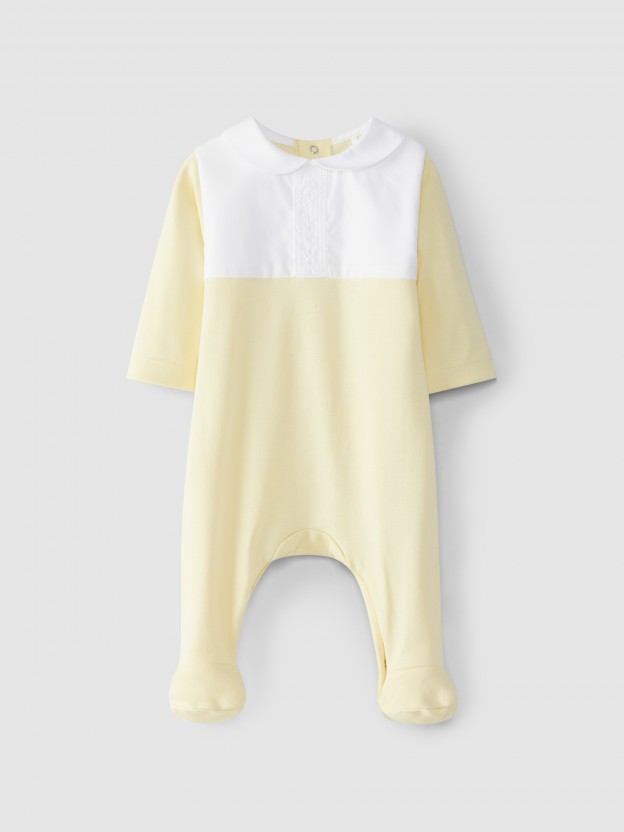 Babygrow gola redonda quadricula e ponto cruz