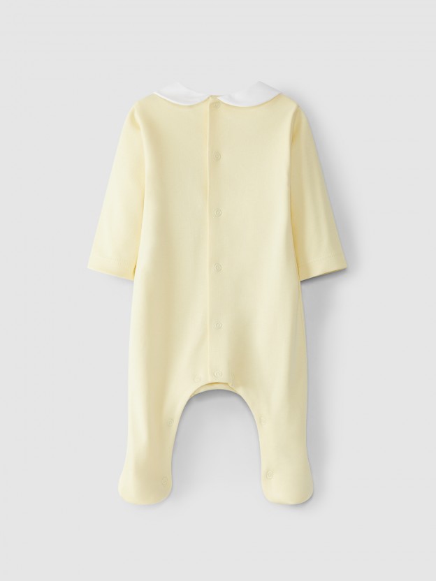 Babygrow gola redonda quadricula e ponto cruz