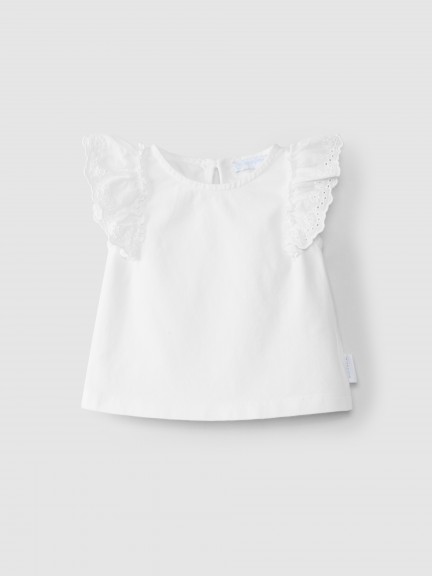 T-shirt avec volant broderie anglaise
