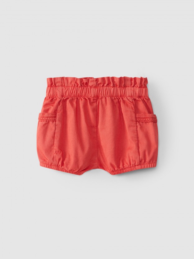 Twill pull-up shorts with side pockets