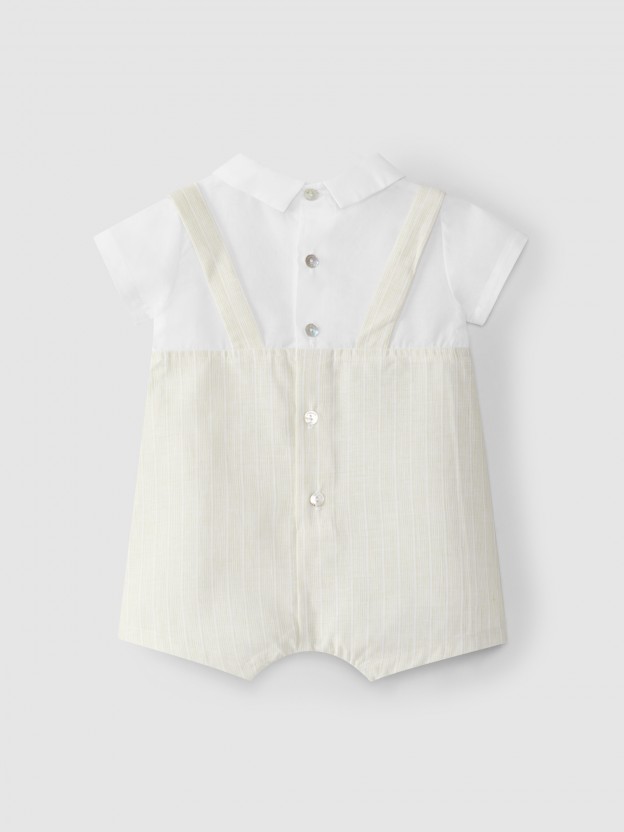 Two-in-one romper cotton stripes with linen