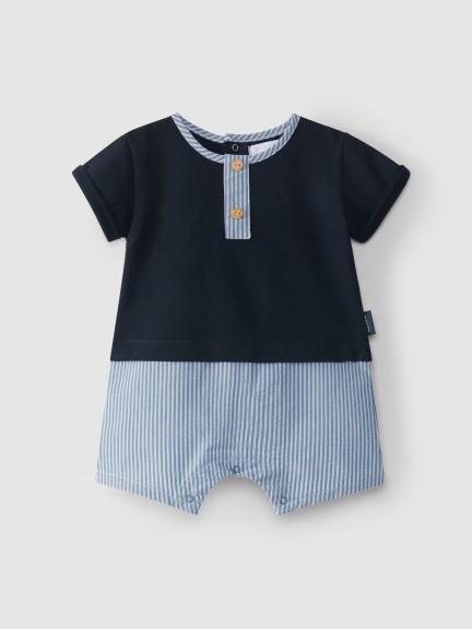 Romper two-in-one stripes seersucker and pique
