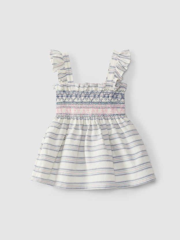 Striped blouse with smocking