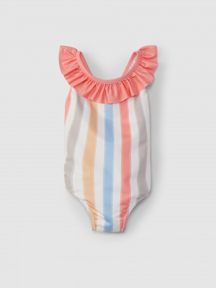 Striped swimsuit with ruffle