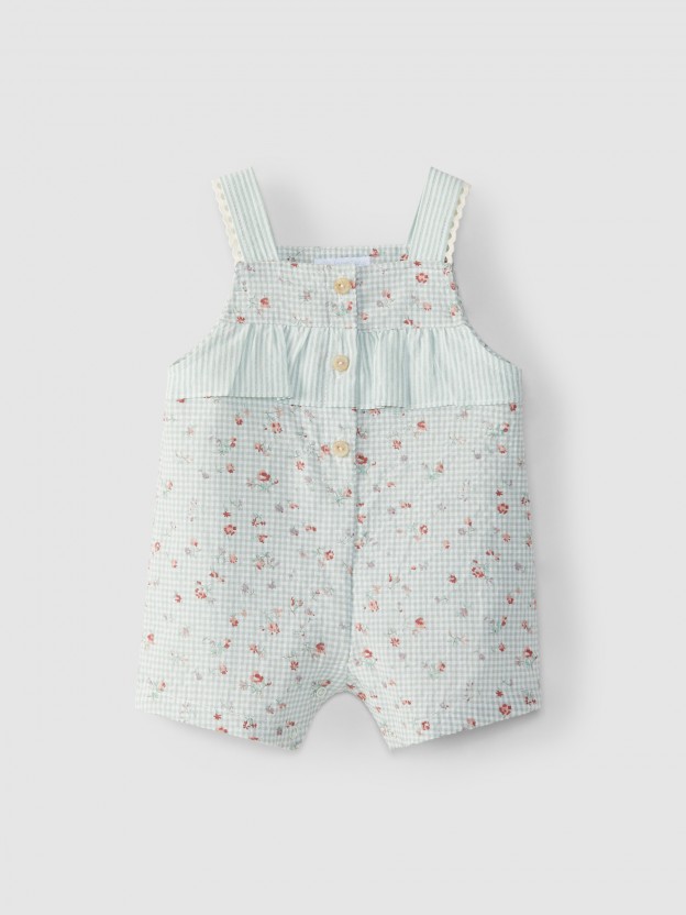 Vichy plaid dungaree shorts with flowers