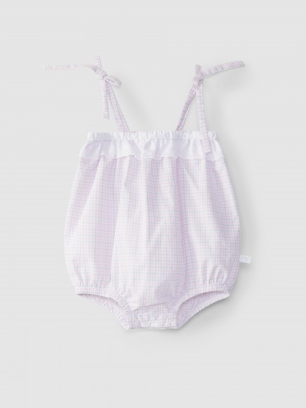 Shortie with vichy plaid straps and English embroidery
