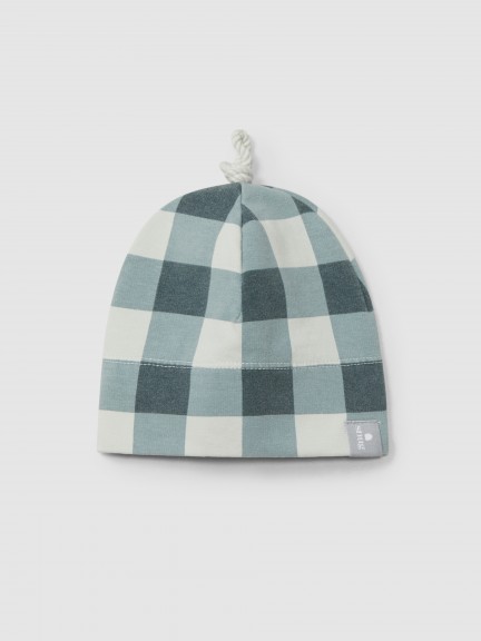 Plaid beanie with knot