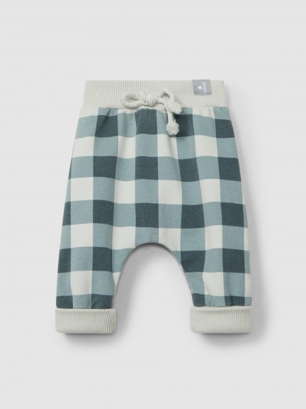 Plaid pull-up pants and decorative drawstring