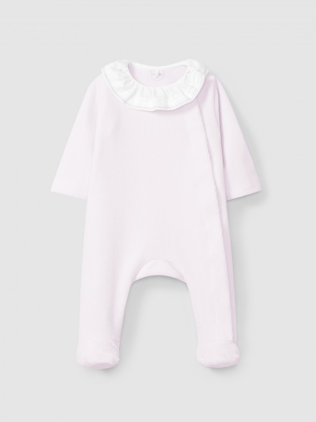 Babygrow velours  col  volant avec broderie