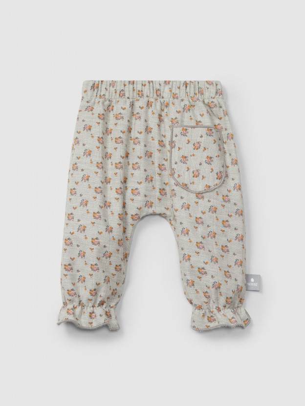 Pantalon pull-up fleurs en gaze triple