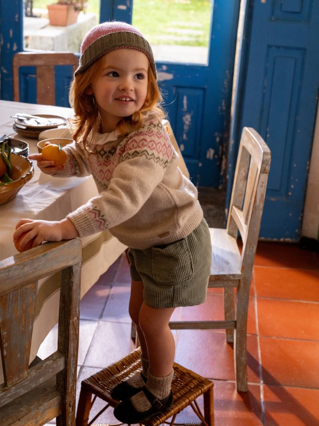 Corduroy shorts with decorative detail