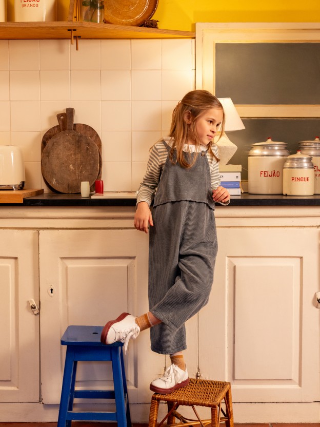 Corduroy dungarees with chest detail