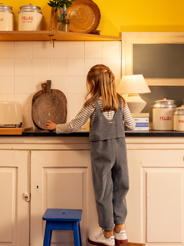 Corduroy dungarees with chest detail