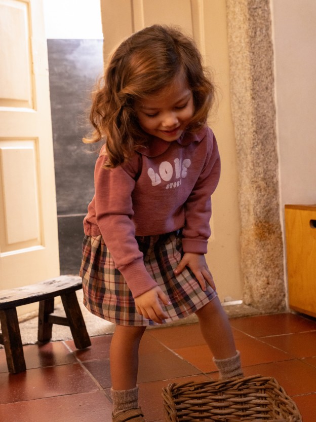 Reversible plaid and flower skirt