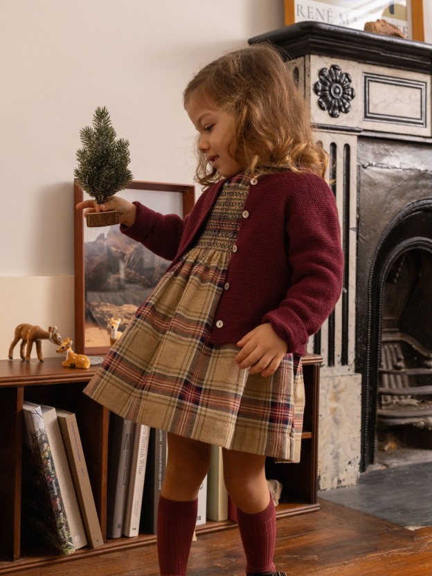 Dress in organic cotton plaid with smocking