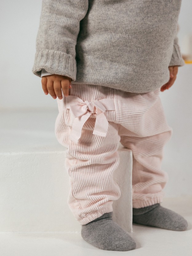 Organic cotton velvet pull-up pants with bow