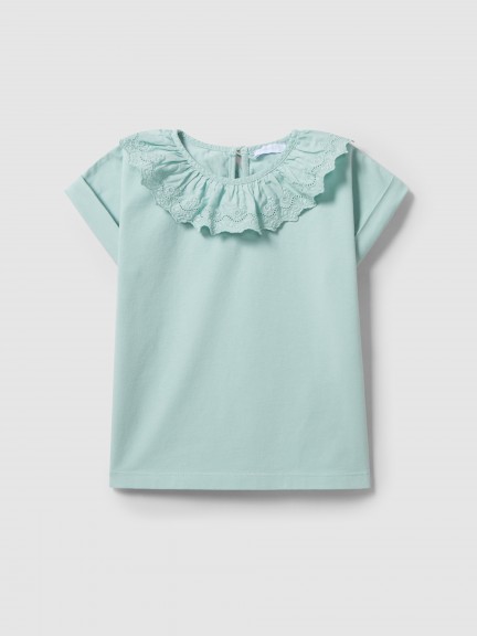 T-shirt ruffled collar embroidery