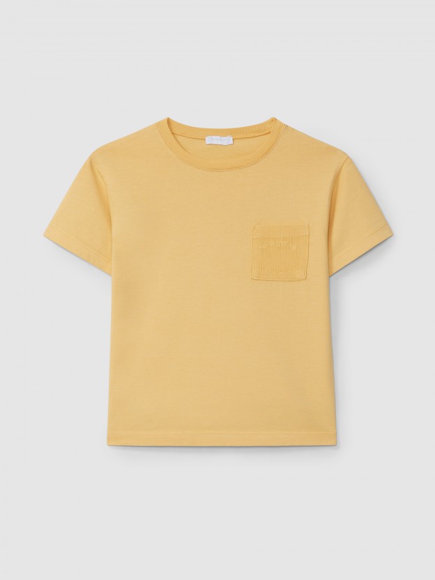 T-Shirt with pocket in waffle jersey