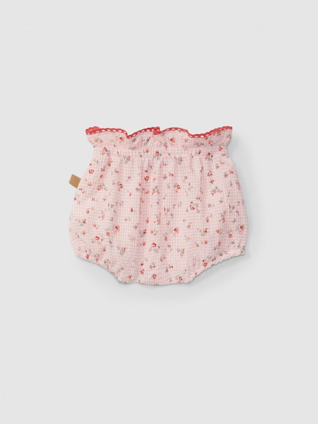 Diaper cover vichy plaid with flowers