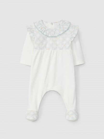 Babygrow tattersall and floral ruffled collar