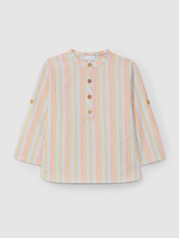 Striped shirt mandarin collar