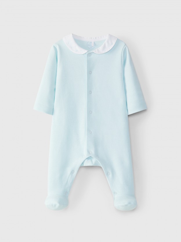 Babygrow Peter Pan collar embroidered polka dots Babygrow Peter Pan collar embroidered polka dots