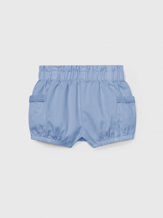 Twill pull-up shorts with side pockets