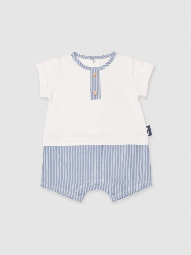 Romper two-in-one stripes seersucker and pique