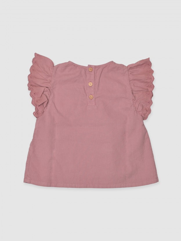 Blouse with English embroidery ruffled sleeves