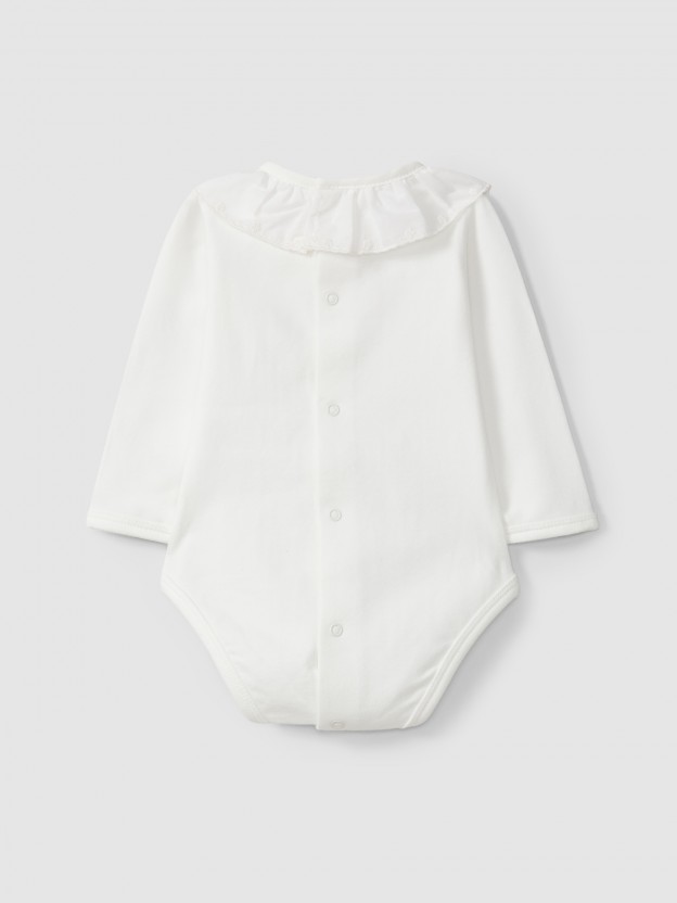 Bodysuit with ruffled embroidered collar