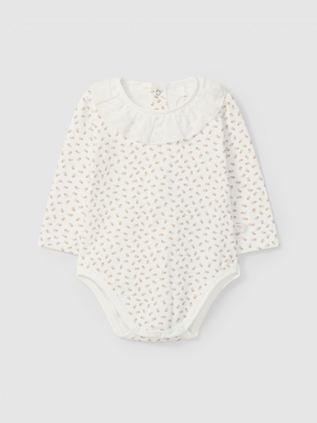 Bodysuit with ruffled embroidered collar