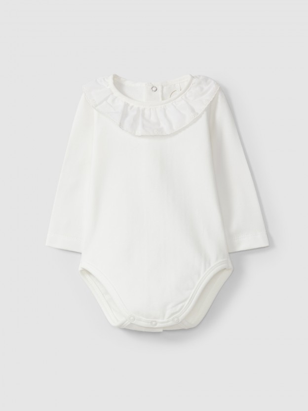 Bodysuit with ruffled embroidered collar