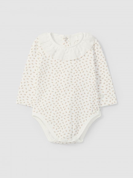 Bodysuit with ruffled embroidered collar