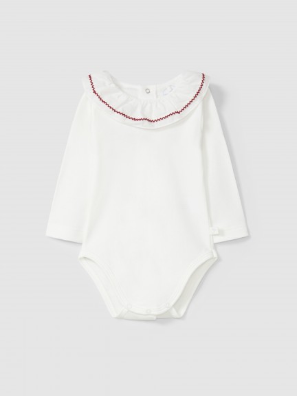 Bodysuit ruffled collar and silhouette detail