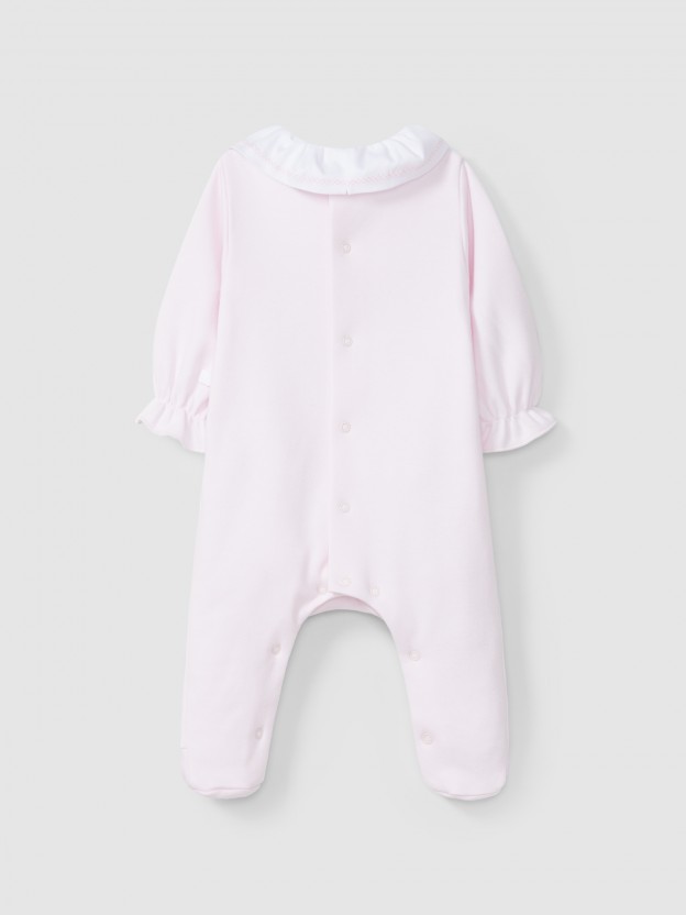 Babygrow gola de folho e detalhe bordado