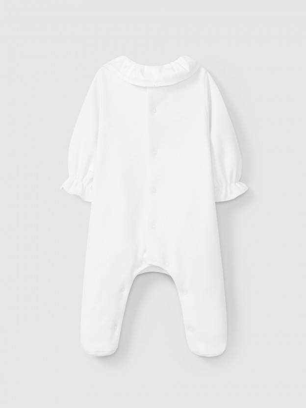 Babygrow gola de folho e detalhe bordado