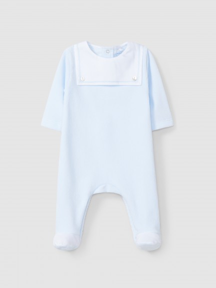 Ribbed velvet babygrow with embroidery detail